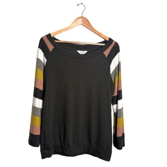 Market & Spruce Sweater Striped Sleeves Size XL Olive Green Round Neck - Picture 6 of 6